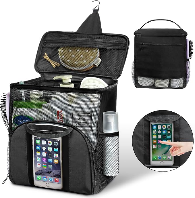 Attmu Mesh Shower Caddy Portable Dorm Tote Bag, Quick Dry Hanging Toiletry Bag, Large Capacity Shower Bag for College Dorm Room Essentials for Boys and Girls for Bath Camping (Black) by Attmu