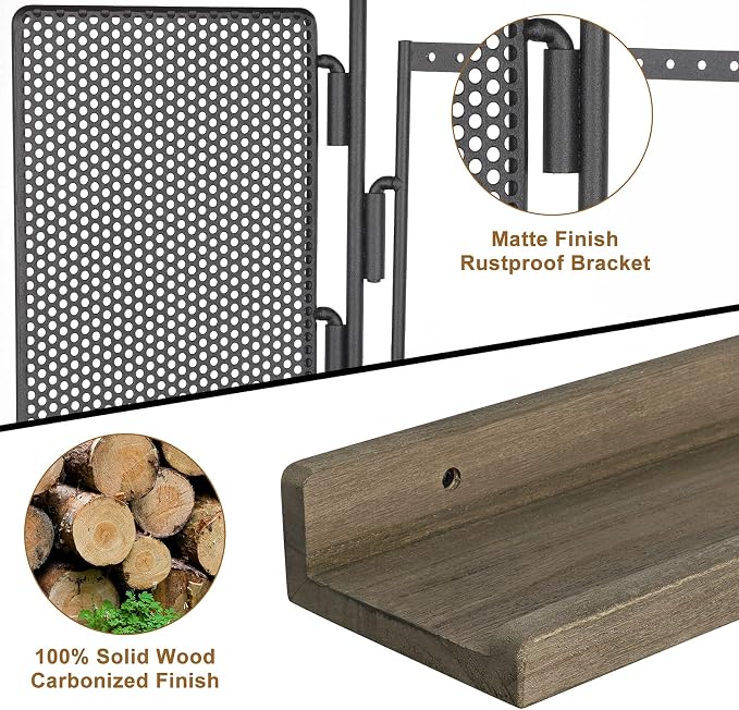 SOLIMINTR Hanging Jewelry Organizer Wall Mount Holder with Rustic Wood Shelf, Ring Display Box, Ear Studs Earring Holder, Rotating Necklace for Gothic Goth Accessories - Image 6