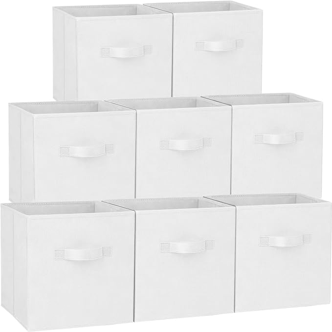 Criusia Storage Cubes - 11 Inch Heavy Duty Fabric Storage Bins for Shelves Closet Cube Organizer - 8 Pack Collapsible Cube Storage Bins Baskets for Clothes Blankets Toys - Nursery Organization (White) by Criusia