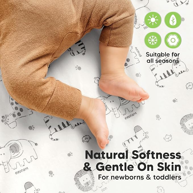 2-Pack Waterproof Crib Sheets for Boys, Girls - 52x28 Fitted Organic Cotton Baby Crib Sheets, Toddler Mattress Protector Cover, Washable, Soft & Durable Baby Bedding Essentials (KeaSafari)