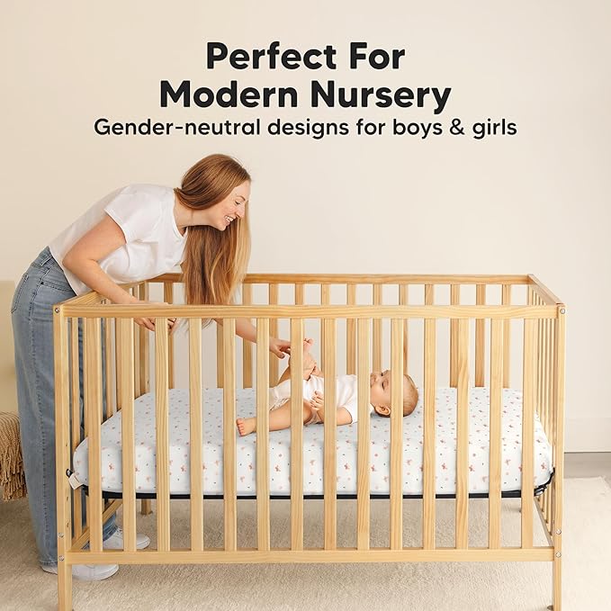 2-Pack Waterproof Crib Sheets for Boys, Girls - 52x28 Fitted Organic Cotton Baby Crib Sheets, Toddler Mattress Protector Cover, Washable, Soft & Durable Baby Bedding Essentials (Butterflies)