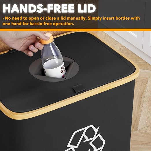 SpaceAid Recycling Bin for Kitchen 26 Gallon, 100L Recycle Bin with Lid and 2 Reusable Inner Bags, for Bottle Can Glass Plastic Stickers, Black - Image 5