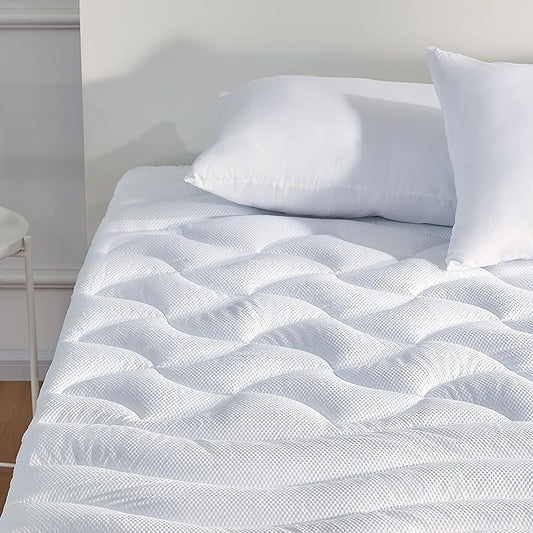SLEEP ZONE Full Size Cooling Mattress Topper for Double Bed, Premium Zoned Cool Mattress Pad Cover, Padded Mattress Protector Breathable Washable, Deep Pocket 8-21" (White, Full)