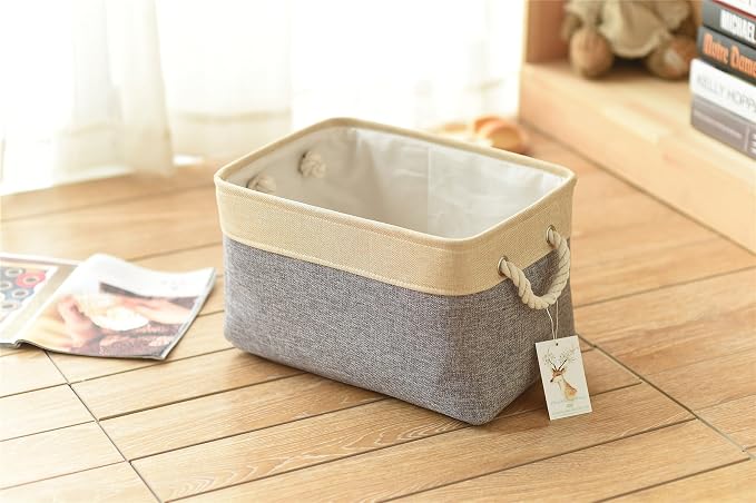 TheWarmHome Storage Basket - 15.7L×11.8W×8.3H 1 Pack Large Baskets for Organizing Shelves, Storage Bins for Clothes Book Shelf Home Fabric Storage Cubes (Gold and Grey) - Image 7