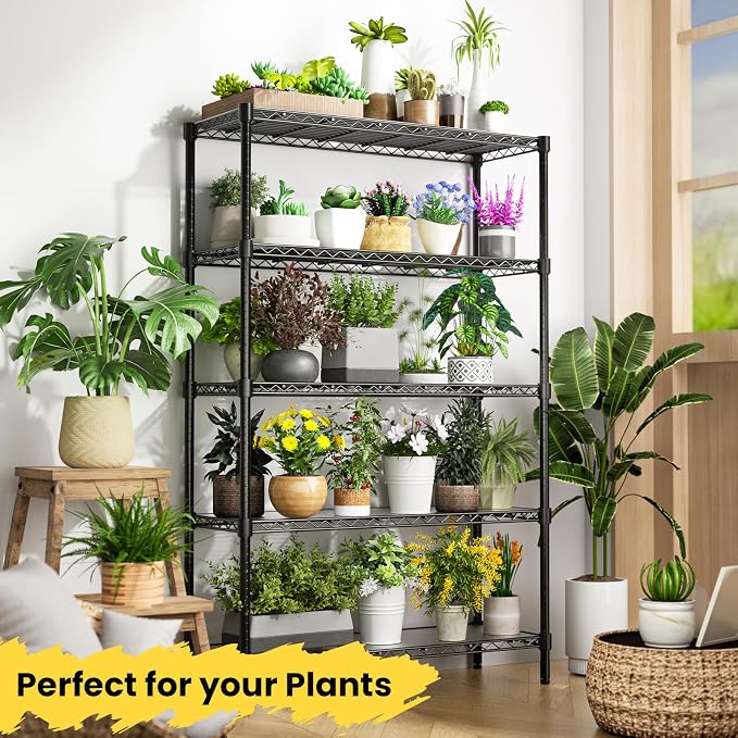 45" W Storage Shelves 5 Tier Wire Shelving, Adjustable Metal Shelving Unit with Shelf Liners, 1875LBS Heavy Duty Storage Rack for Garage Pantry Kitchen Commercial, 45" W x 16" D x 72" H, Black - Image 9