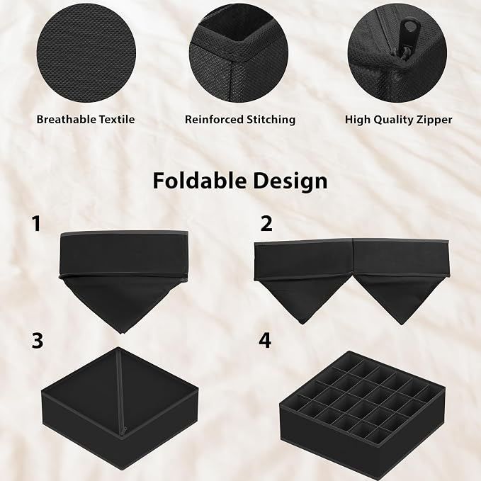 Simple Houseware Closet Underwear Organizer Drawer Divider Assorted 7 Pieces, Black - Image 3
