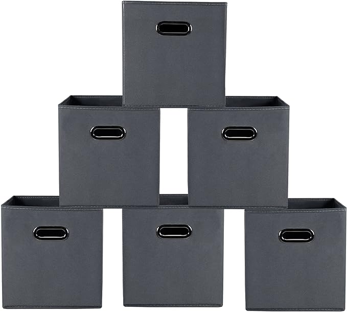 Yunkeeeper storage bins Cubes, Fabric Cube Organizer with Handle, Foldable Cube Bins for Cloth or Accessary Storage, 11x11x11, Set of 6, (Gray) by Yunkeeper