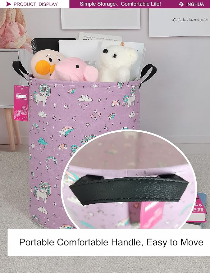 Laundry Hamper Large Canvas Fabric Lightweight Storage Basket/Toy Organizer/Dirty Clothes Collapsible Waterproof for College Dorms, Boys and Girls Bedroom,Bathroom(Unicorn) - Image 4