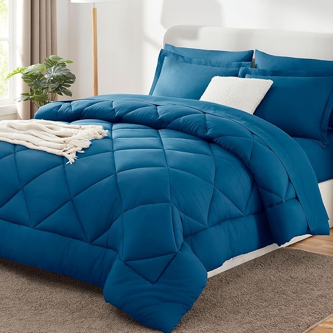 CozyLux Full Size Comforter Sets Teal - 7 Pieces Bed in a Bag Full, Luxury Soft Bed Set for All Seasons, Bedding Set with Down Alternative Comforter, Sheets, Pillowcases & Shams