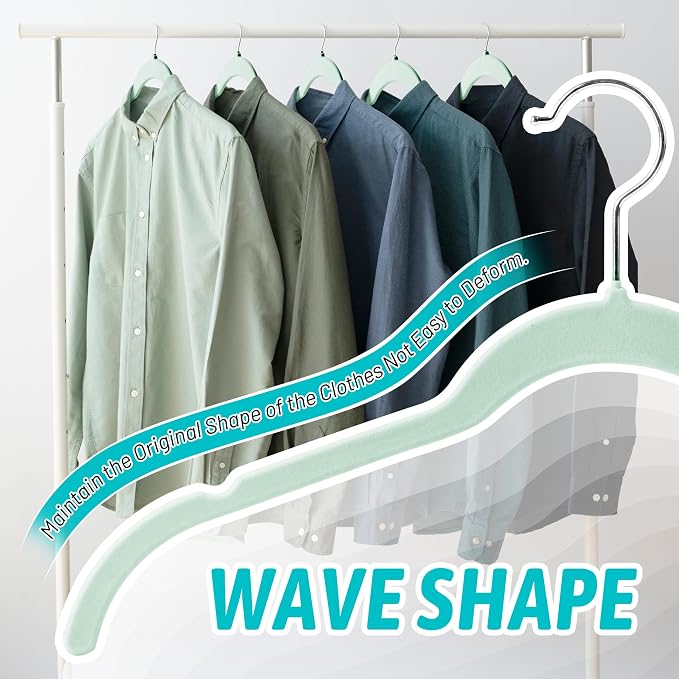 Sishynio Velvet Hangers 50 Pack – Slim Non-Slip Flocked Hangers with Notches, Space-Saving Closet Organizer for Dresses, Blouses, Coats(Green) - Image 4