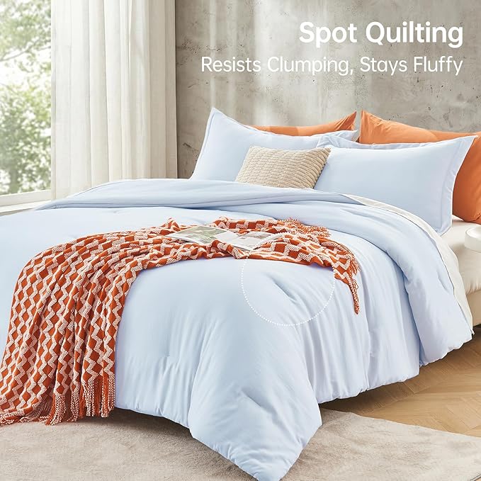 MUXHOMO Queen Comforter Set, All Season Ultra Soft Down Alternative Bedding - 3 Piece Lightweight Bed Set Includes 1 Comforter (90"x90") and 2 Pillow Shams (20"x26"), Light Blue