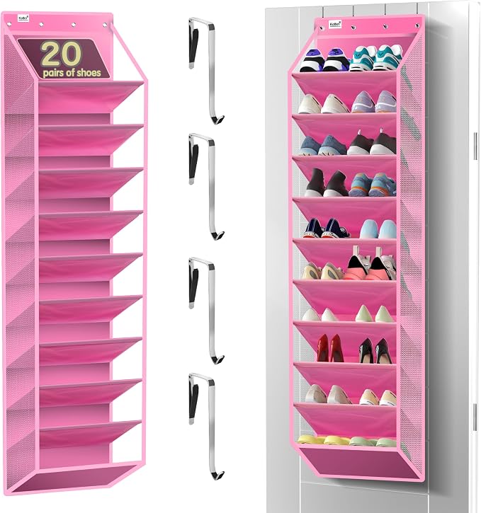 Kotkn 10 Tier Over The Door Organizer - Heavy Duty Hanging Storage Rack with Sturdy Oxford Fabric, Holds 20+ Pairs of Footwear, Boots & Sneakers, Saves 50% Closet Space! (Pink) by Unknown