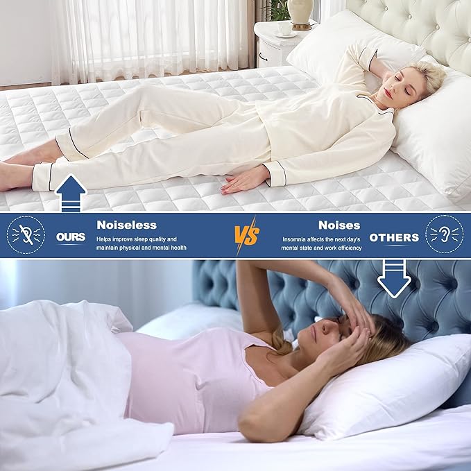 GRT Short Queen Mattress Pad, 100% Waterproof Breathable RV Short Queen Mattress Topper, Noiseless Hollow Cotton Mattress Protector, Fitted 8"-26" Deep, Dust Proof (60×75)