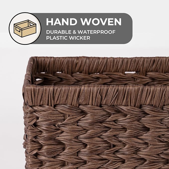 GRANNY SAYS Wicker Storage Baskets for Shelves, Wicker Baskets for Organizing, Waterproof Woven Basket for Pantry, Rectangle Basket for Shlef, Brown, 2-Pack - Image 6