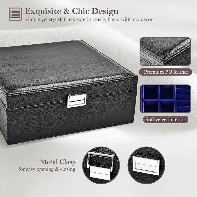 ProCase Jewelry Box for Women, 2 Layers Large Leather Jewelry Organizer Storage Case with Removable Pad for Earrings -Lizardblack - Image 4