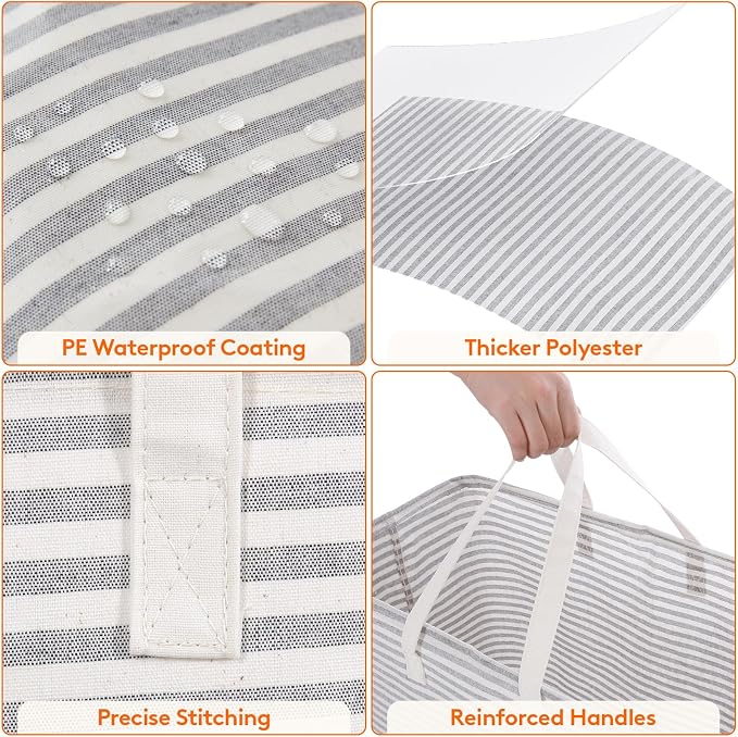Lifewit 3 Pack Laundry Basket 100L Each, Collapsible Clothes Hamper with Reinforced Handles, Freestanding Waterproof Design for Bedroom and Laundry Room, Grey 300L Total - Image 6