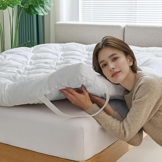 WhatsBedding 3 Inch Feather Bed Mattress Topper, Duck Feather Memory Foam Bed Topper,Soft Fluffy Supportive Pressure Relief Mattress,King