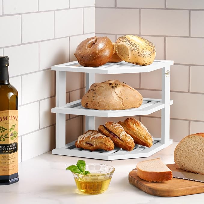 Bambüsi Plate Organizer for Cabinet - Corner Cabinet Organizer and Kitchen Cabinet Organizer Shelf, Kitchen Countertop Organizer for Plates, Dishes and Bowls, Space Saving Corner Rack, White - Image 2