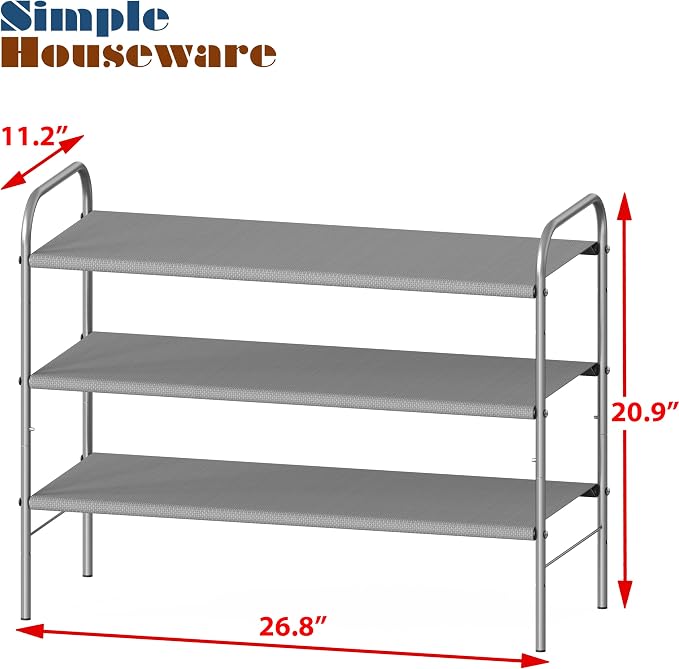 Simple Houseware 3-Tier Shoe Rack Storage Organizer, Grey – Space-Saving Shoe Shelf, Holds 9–16 Pairs, Sturdy Metal Frame, Easy Assembly – Closet, Entryway, Bedroom Shoe Storage Solution - Image 2