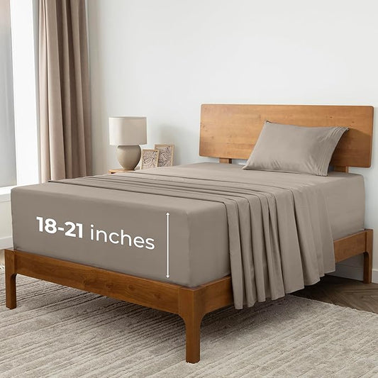Mellanni Extra Deep Twin Sheets - 3 PC Iconic Collection Bedding - Hotel Luxury, Ultra Soft, Cooling Bed Sheets - Wrinkle, Fade, Stain Resistant (Twin, Tan)