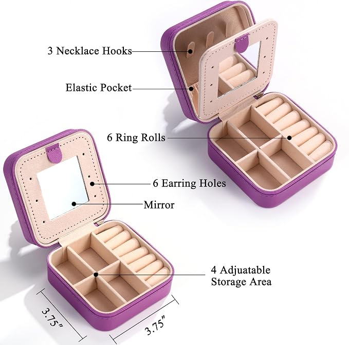 Parima Women's Fashion Jewelry Case Organizer | Small Purple Jewelry Box - Letter A - Image 3