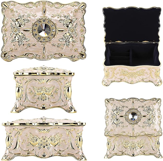 Hipiwe Vintage Jewelry Box, Small Enameled Trinket Box Organizer Rectangular Treasure Chest Box Jewelry Decorative box Keepsake Gift Box Case for Women,3.7x 2.7x 2 inch - Image 6