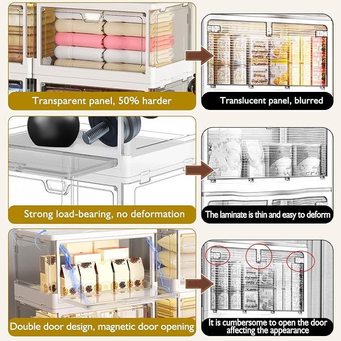 Kmiectse Clear Storage Bin with Lid 3 Pack 【Stackable & Sturdy】 Plastic Multifunctional Folding Storage Bins for Bedroom, Living Room, Study,Room, 23 QT Folding Box with Magnetic Door - Image 8