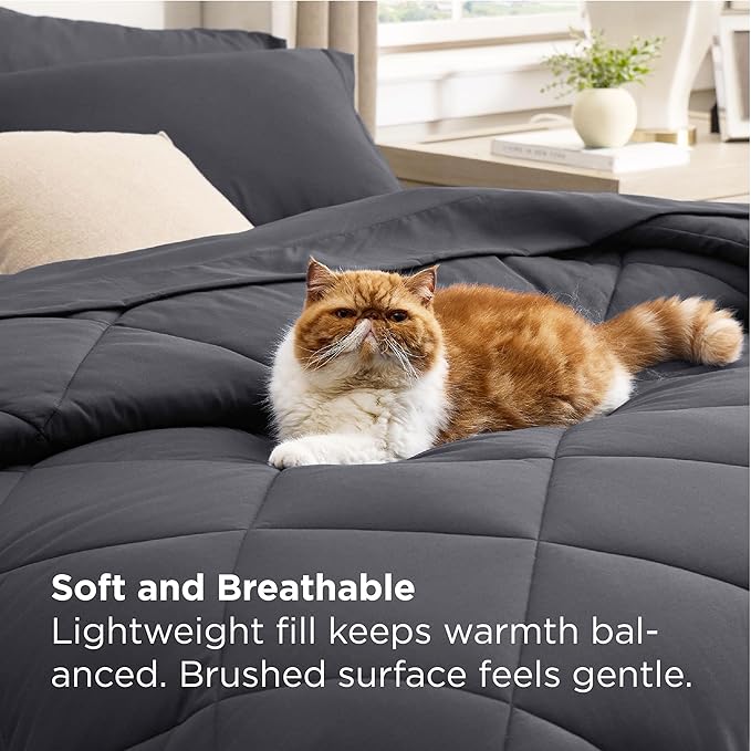 Bedsure 7 Pieces Queen Comforter Set Premium Series, Hotel Luxury Soft Bed in a Bag, Goose Down Alternative, Safe for Sensitive Skin Bedding Comforter All Season Medium Warmth, Dark Grey Queen Size