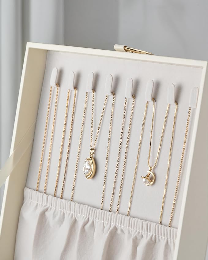 pickpiff 2 Layer Jewelry Box Organizer for Women, Jewelry Organizer with Handle & Removable Tray, Necklace Holder Ring Earring Storage, Velvet Lined Jewelry Case for Home or Travel, Gift Ready, Beige - Image 3