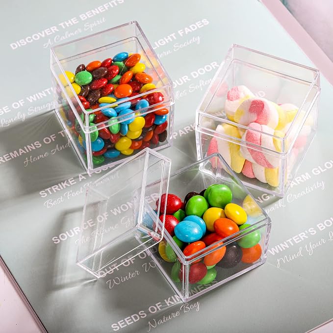 Okllen 36 Pack Acrylic Boxes with Lid, Clear Square Cubes Treat Gift Boxes Candy Storage Container for Candy, Little Trinkets, Jewelry, Party Favor, 2''x2''x2''/5x5x5CM - Image 9