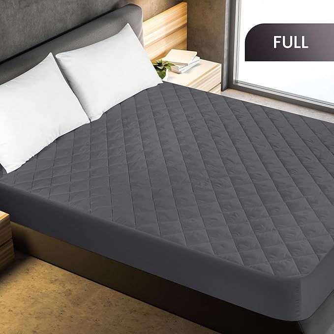 Utopia Bedding Quilted Fitted Mattress Pad, Full Size, Elastic Fitted Mattress Topper Protector and Cover with Deep Pocket Stretches up to 16 Inches, Machine Washable (Grey)