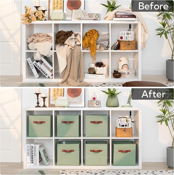 GRANNY SAYS 11 Inch Cube Storage Bins, Collapsible Fabric Storage Cubes with Handle, Closet Baskets for Organization, Storage Cubes for Shelves, Closet, Sage Green, 6-Pack - Image 3