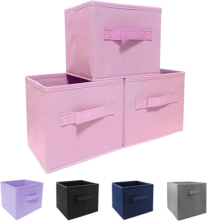 EBIGIC Storage bins collapsible storage bins,cube storage organizer （Pack of 3） 10.5 * 10.5 * 11 inch,For home and office Collapsible Closet Shelf Organizers, Drawer Organizers(Pink) by EBIGIC