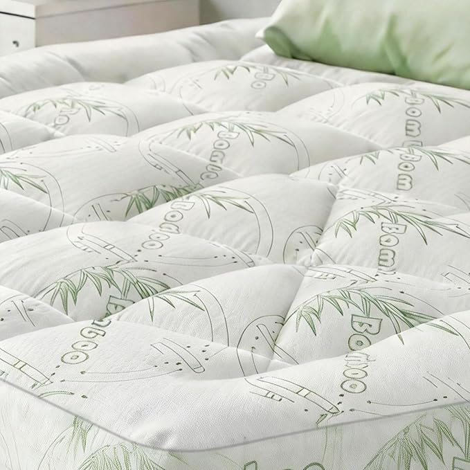 Bamboo Mattress Topper Twin XL Size with Deep Pocket 1700 GSM Cooling Shredded Memory Foam Mattress Pad Rayon Derived from Bamboo, Ideal for Side Sleepers, Back Pain, Hot Sleepers