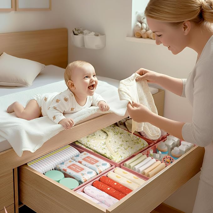 DIMJ Drawer Organizer Clothes - 16 Pack Baby Dresser Organizer for Nursery, Foldable Drawer Organizer Bins for Closet Bedroom Organization, Fabric Clothes Storage Dividers for Underwears, Socks, Bras - Image 3