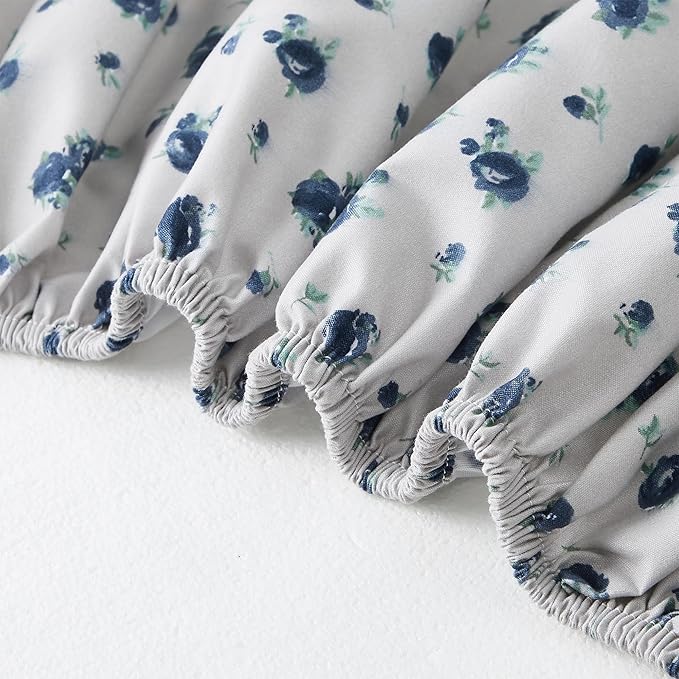 Modern Threads 4-Piece Ultra Soft Microfiber Bed Sheets Set, Wrinkle Free Sheets with Deep Pockets Fitted Sheet, Flat Sheet & Pillowcases, Lightweight Breathable Bedding, Blue Roses, Queen