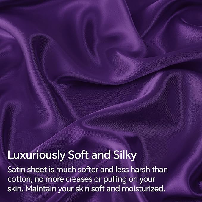 BEDELITE Satin Sheets Twin XL Size Bed Set, Luxury Soft Plum Purple Sheets for Hair and Skin, Similar to Silk Bed Sheets Set 3 Pieces with 1 Deep Pocket Fitted Sheet, 1 Flat Sheet, and 1 Pillowcase