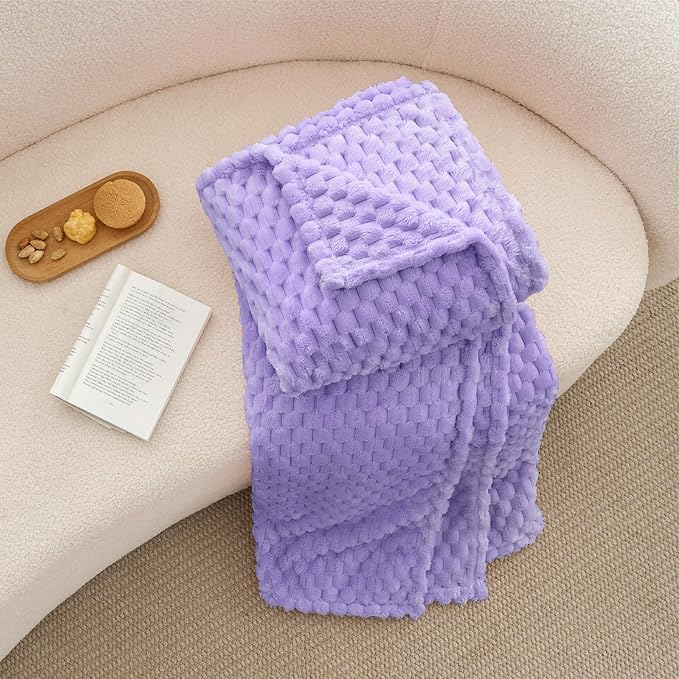 BEDELITE Fleece Throw Blanket for Couch & Bed - 3D Jacquard Decorative Lavender Blanket, Super Soft and Cozy Warm Fuzzy Blanket All Seasons Suitable, 50x60Inches