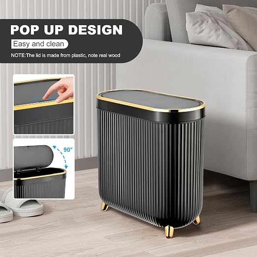 Supteron Bathroom Trash Can with Lid 3.1 Gallon Narrow Trash Can Small Plastic Trash Bin 12 Liter Rectangular Plastic Garbage Can with Press Type Lid for Bedroom Bathroom - Image 4