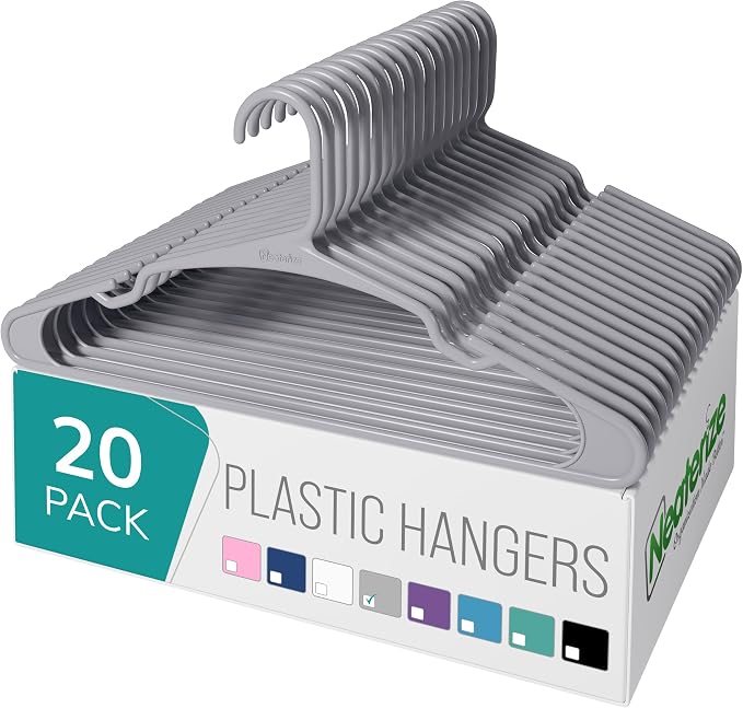 NEATERIZE Clothes Hangers Plastic 20 Pack for Adults - Plastic Hangers, The Perfect Coat Hanger and Space Saving Clothes Hangers for Closet, Percheros Ganchos para Colgar Ropa Hangars - Blue Hangers by Neaterize
