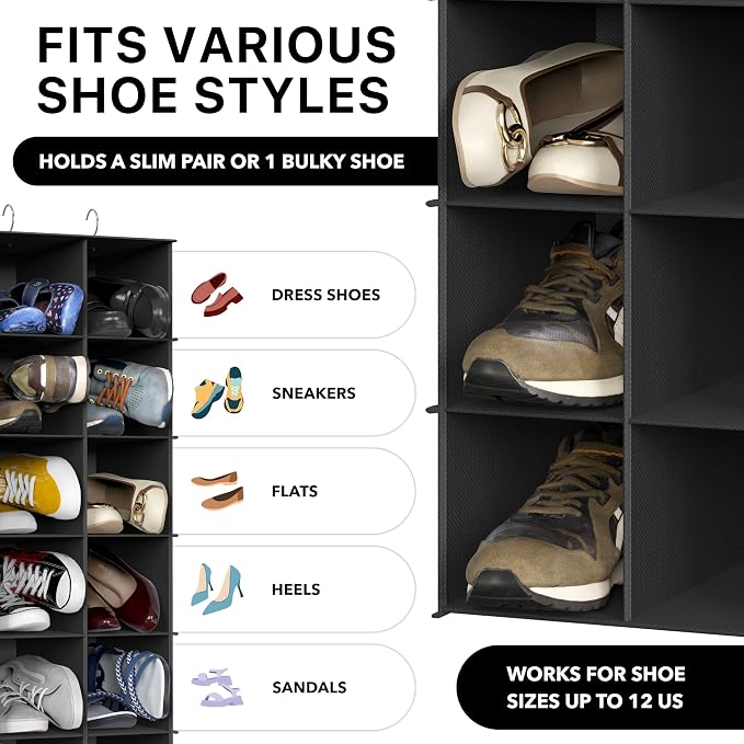 Simple Houseware 24 Section Shelves Hanging Shoes Organizer Holder for Closet, Black - Image 4