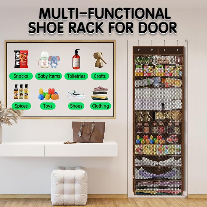 Kotkn Over The Door Shoe Organizer with 12 Large Breathable Pockets - Durable Hanging Storage for the Entire Family's Shoes (Espresso) - Image 7