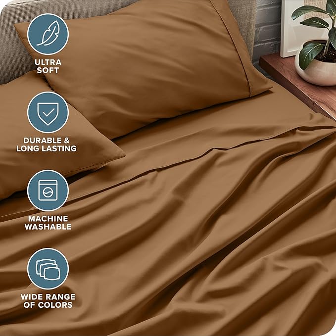 Bare Home Twin Sheet Set - 1800 Ultra-Soft Microfiber Twin Bed Sheets - Double Brushed - Deep Pockets - Easy Fit - 3 Piece Set - Bedding Sheets & Pillowcases (Twin, Caramel)