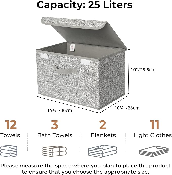GRANNY SAYS Storage Baskets with Lids, Clothes Storage Boxes, Fabric Storage Bins, Keepsake Box, Closet Organizers and Storage, Gray, 2-Pack - Image 6