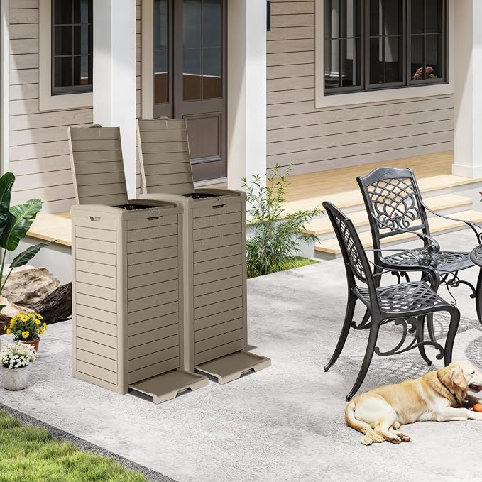 DWVO 38 Gallon Large Outdoor Trash Can, Waterproof Resin Hideaway Garbage Bin with Lid and Drip Tray, Outside Trash Bin for Porch, Backyard, Deck, Patio, Poolside, Easy to Clean, Taupe - Image 6