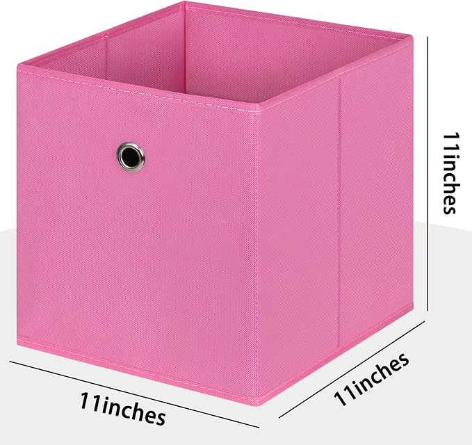 Foldable Storage Cubes Bins ,11 Inch Cloth Storage Cube Fabric Storage Box Cubes Organizer Baskets with Handles for Home Organizer Set of 6 (Pink) - Image 2