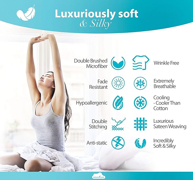 DREAMCARE Twin Sheets - 3 pcs Breathable Cooling Bed Sheets - up to 15" Deep Pocket Twin Bed Sheets with Side Pockets - Extra Soft 100% Brushed Hypoallergenic Hotel Luxury Bedding - Gray