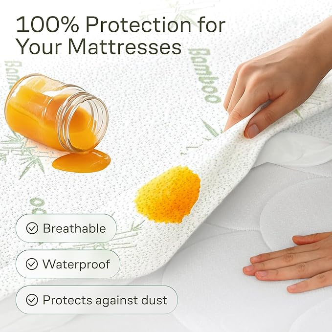 100% Waterproof Full Size Mattress Protector - 360 Protection Against Spills, Stains & Accidents for Parents & Pet Owners - Noiseless & Cooling Viscose Made from Bamboo (Green)