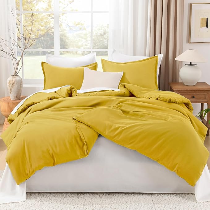 Litanika Mustard Yellow Comforter Set California King Size, 3 Pieces Cal King Lightweight Solid Bedding Comforter Set, All Season Fluffy Bed Set (104x96In Comforter & 2 Pillowcases)