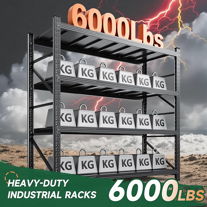Letaya 6000LBS Storage Shelves Heavy Duty,79" W Garage Shelving Units, 4 Tier Adjustable Utility Rack Shelf,Large Metal Industrial Shelves,for Shop,Warehouse,Basement,Black (79" W x 24" D x 79" H) - Image 3